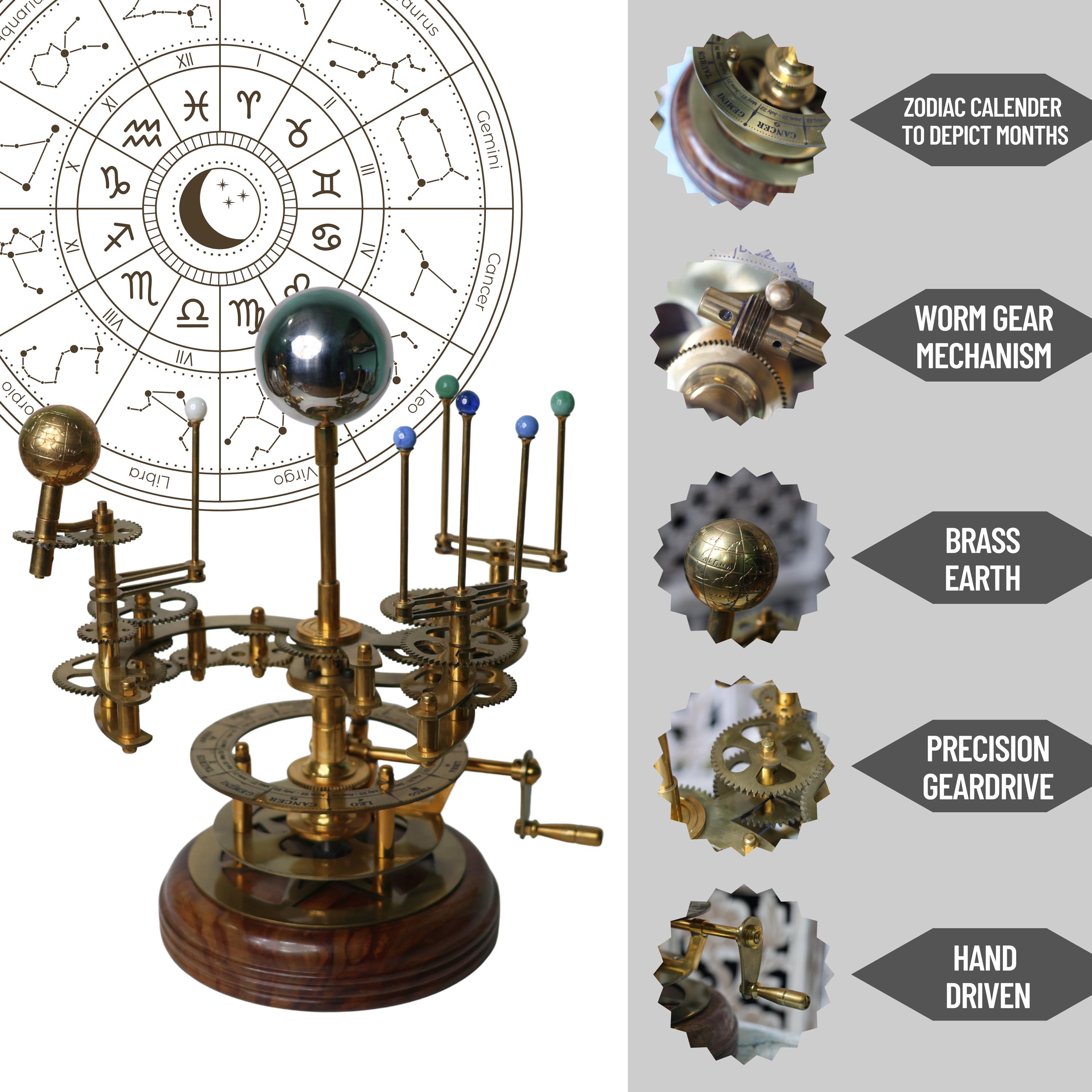 Brass Orrery with Semi-Precious Stone Planets, Museum view 5
