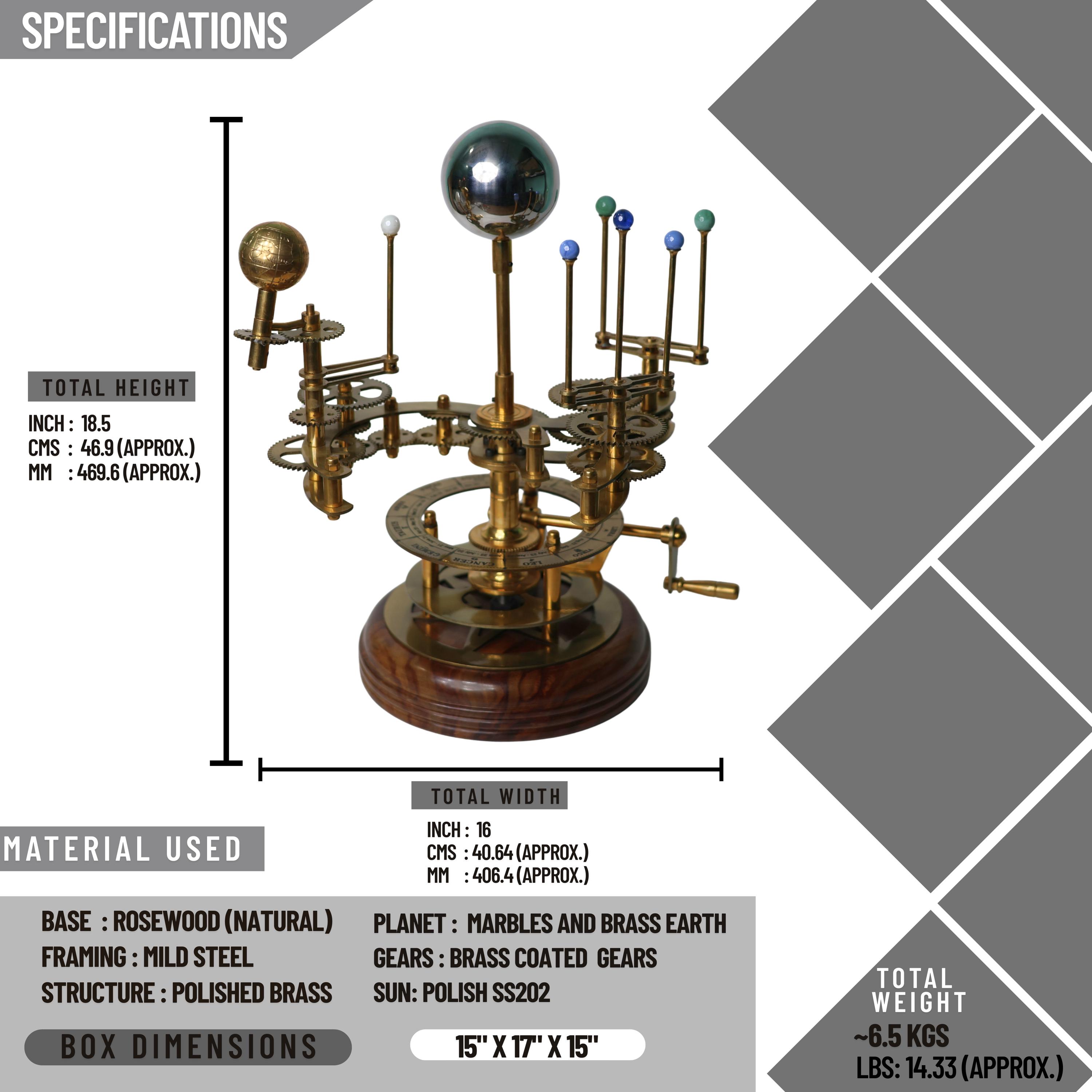 Brass Solar System Orrery, Museum Display view 6