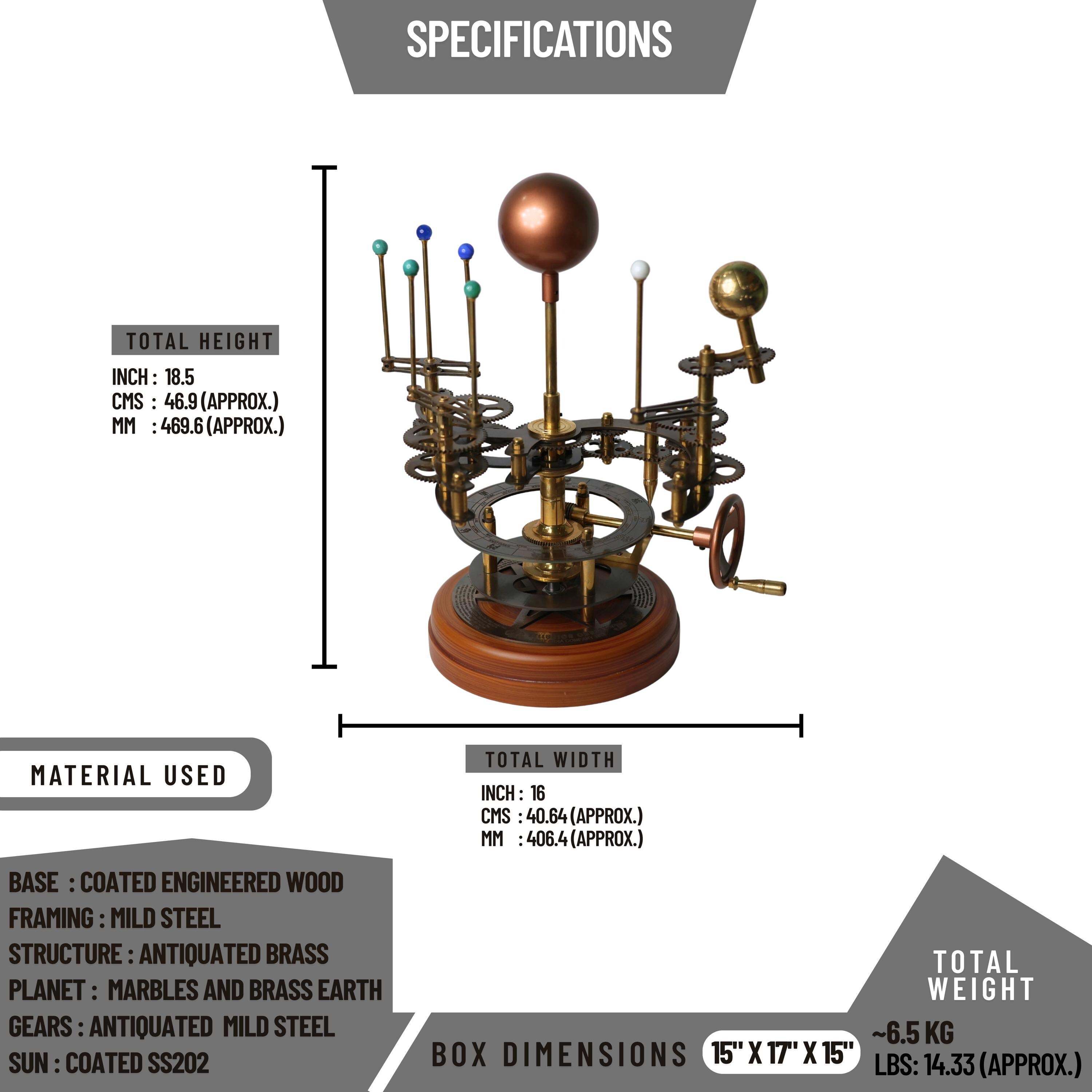 Brass Orrery with Semi-Precious Stone Planets, Museum view 3