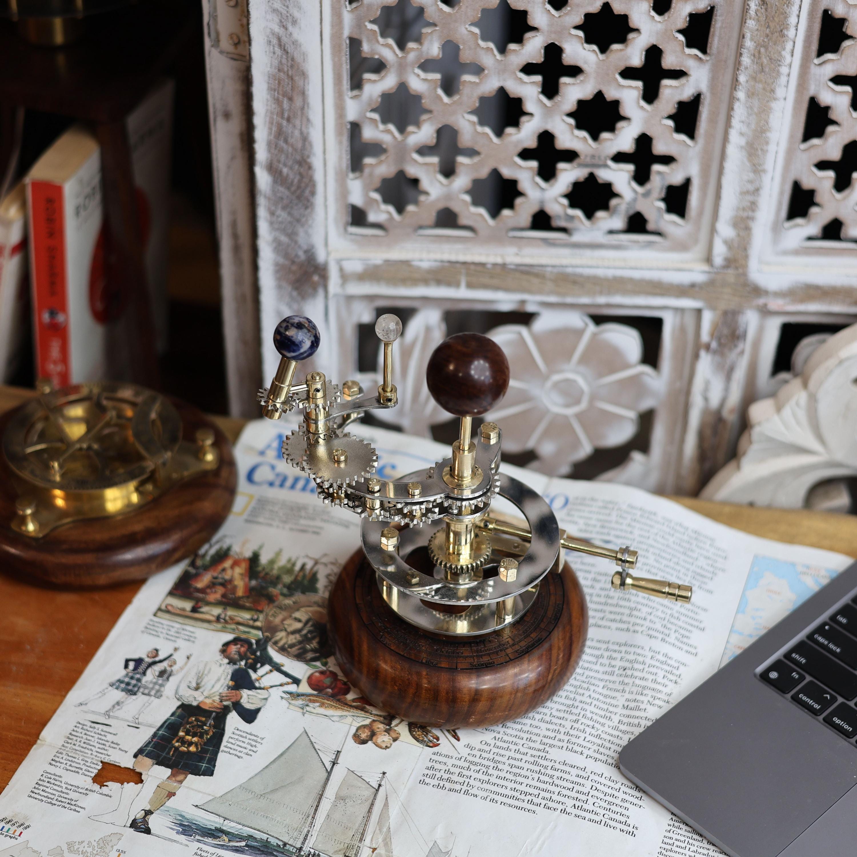 Brass Orrery with Semi-Precious Stone Planets view 5