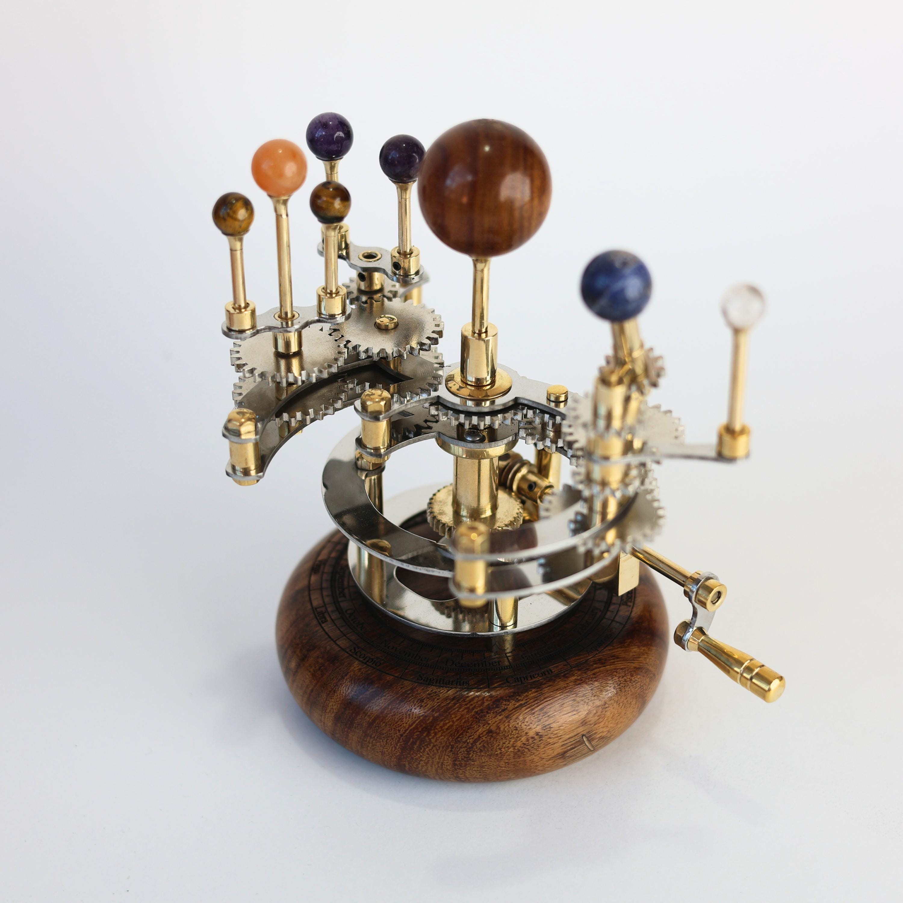 Brass Solar System Orrery, Hardwood Base view 5