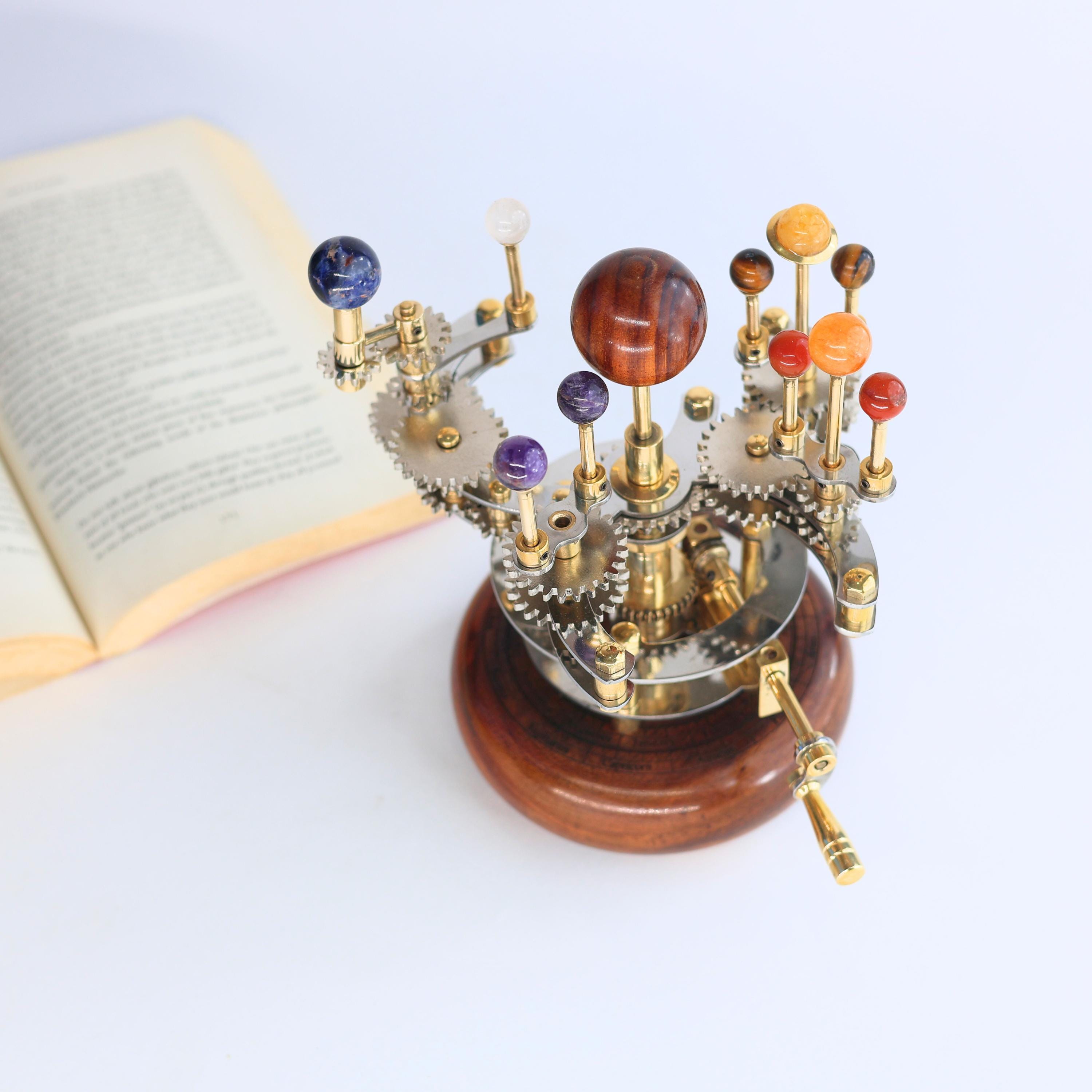 Brass Solar System Orrery, Teakwood Base view 4