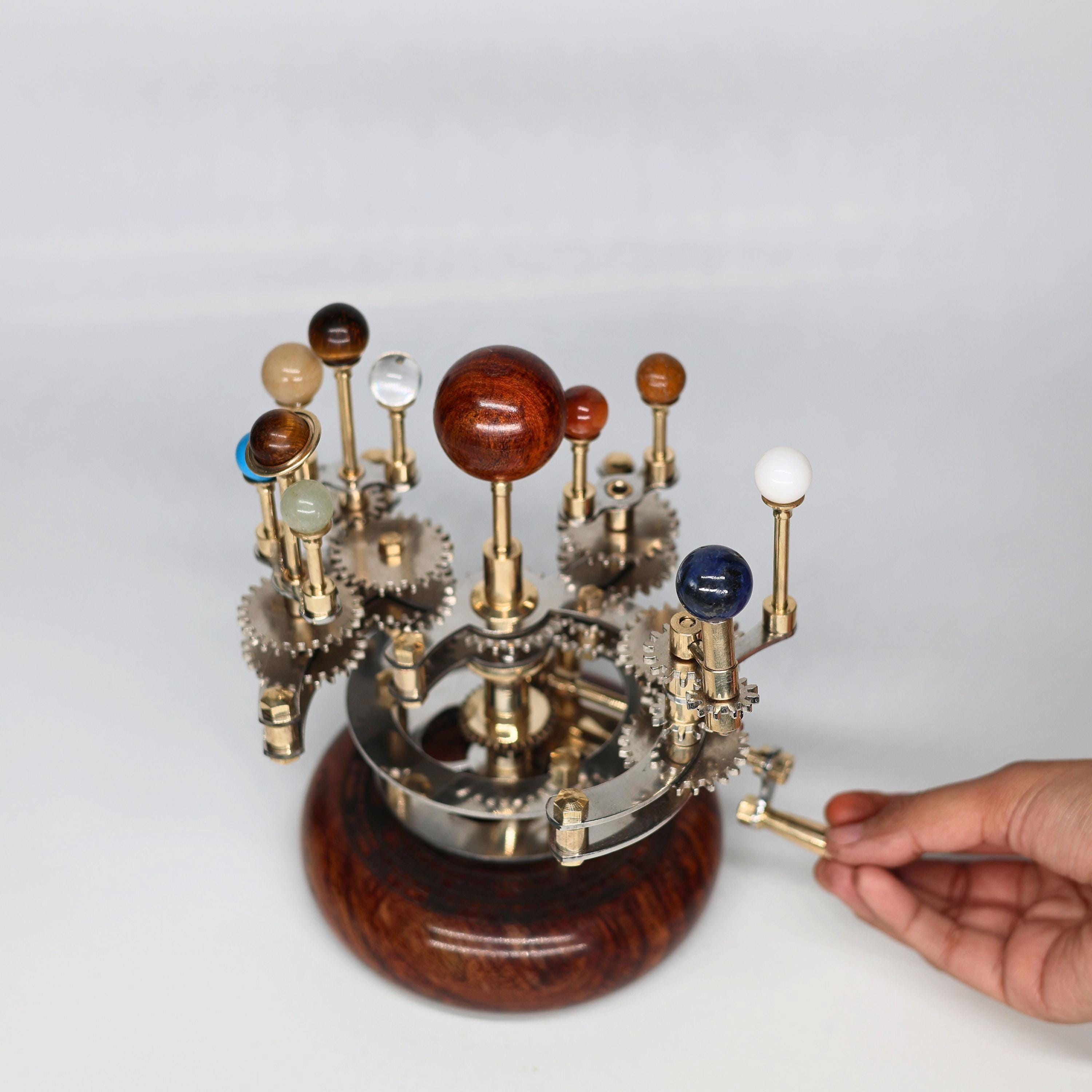 Brass Orrery with Semi-Precious Stones and Teakwood Base view 2