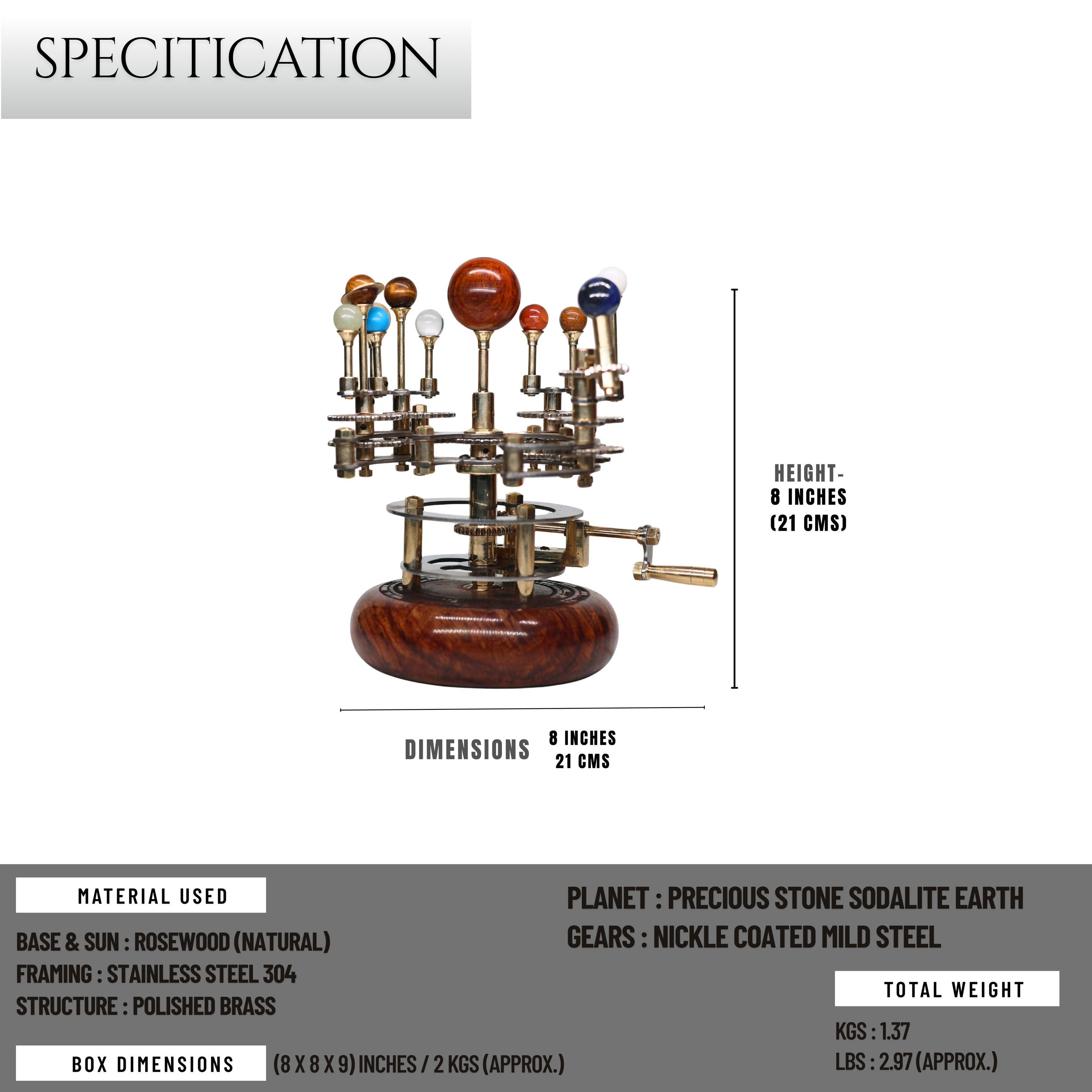 Brass Orrery with Semi-Precious Stones and Teakwood Base view 6