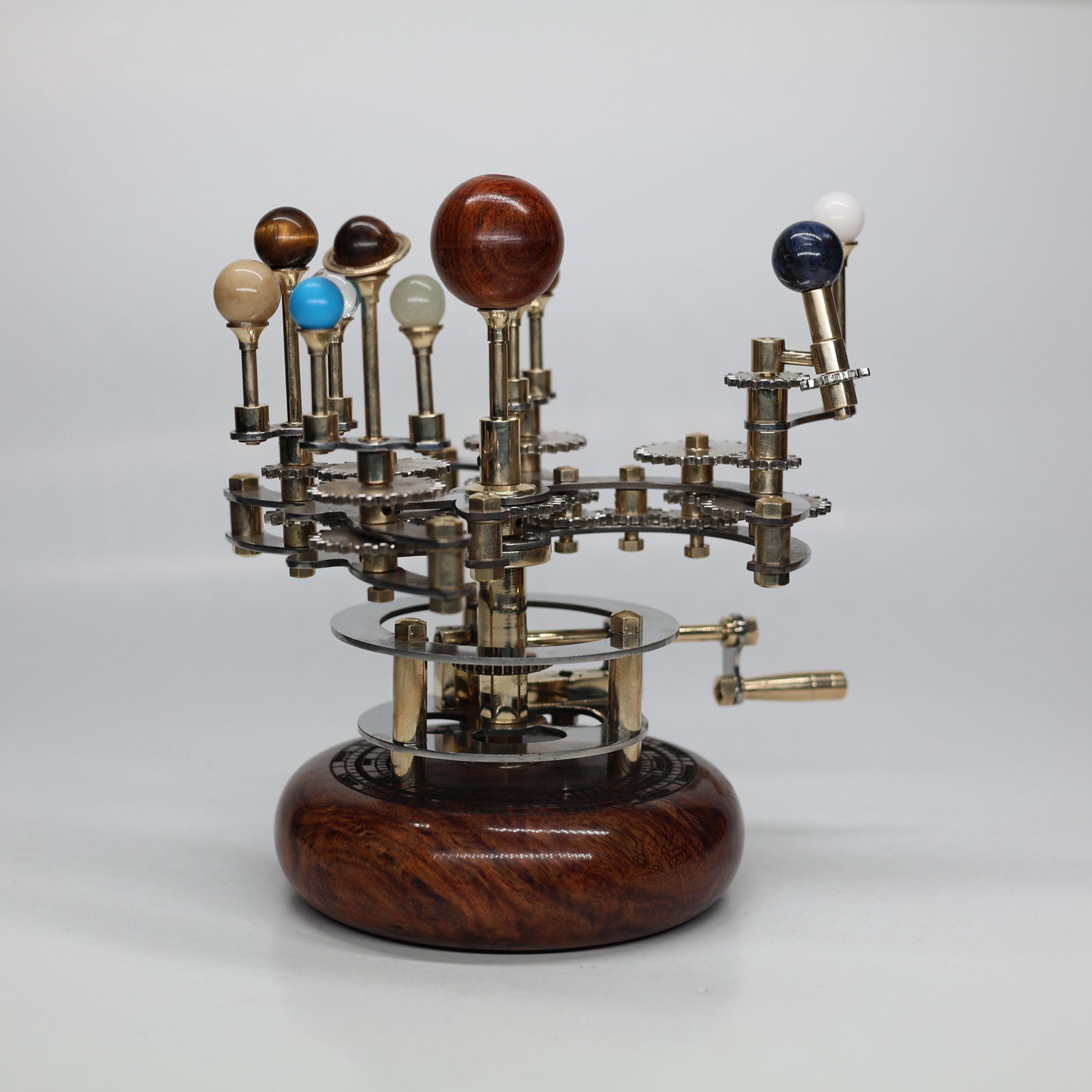 Brass Orrery with Semi-Precious Stones and Teakwood Base view 8