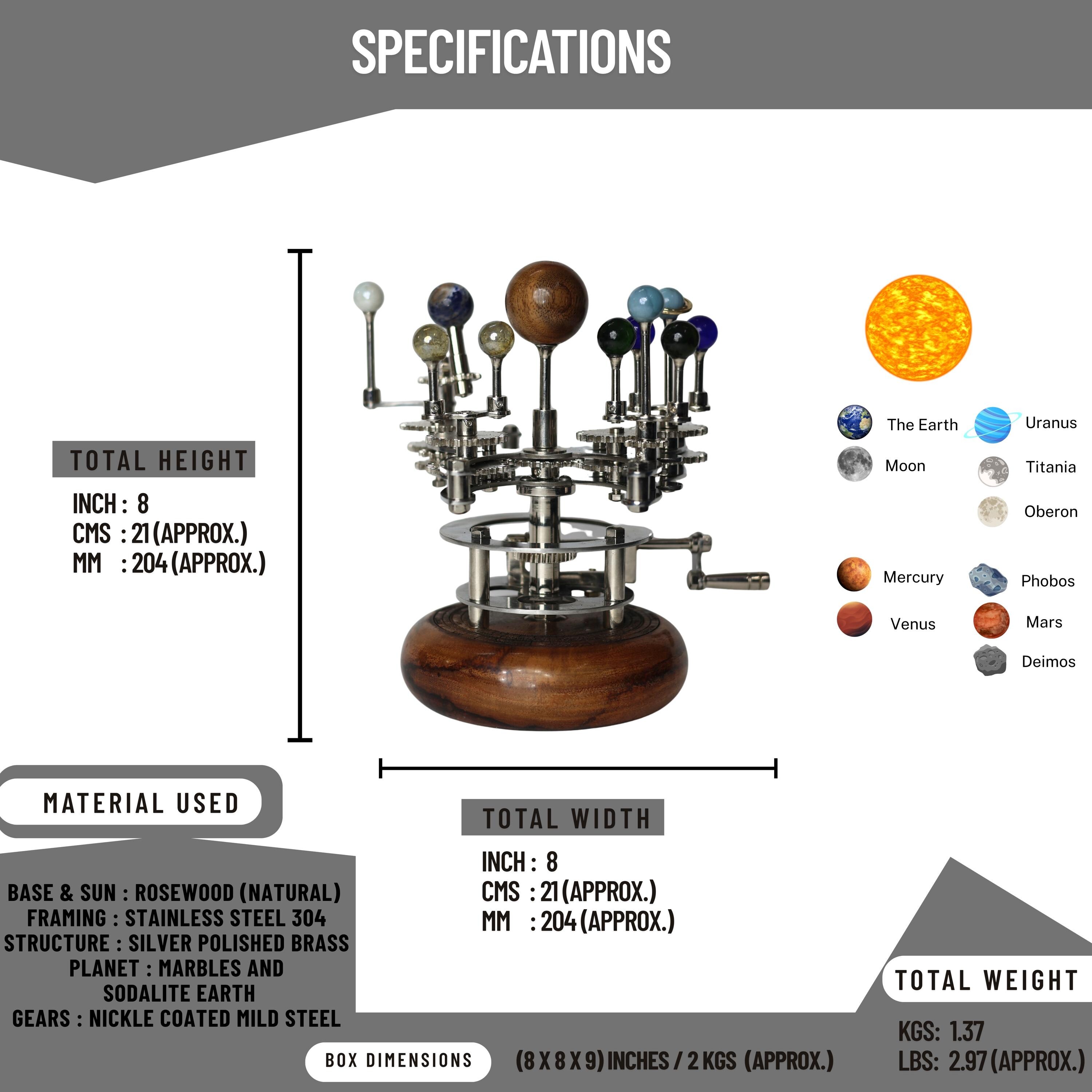 Brass Solar System Orrery, Vintage Desk Edition view 3