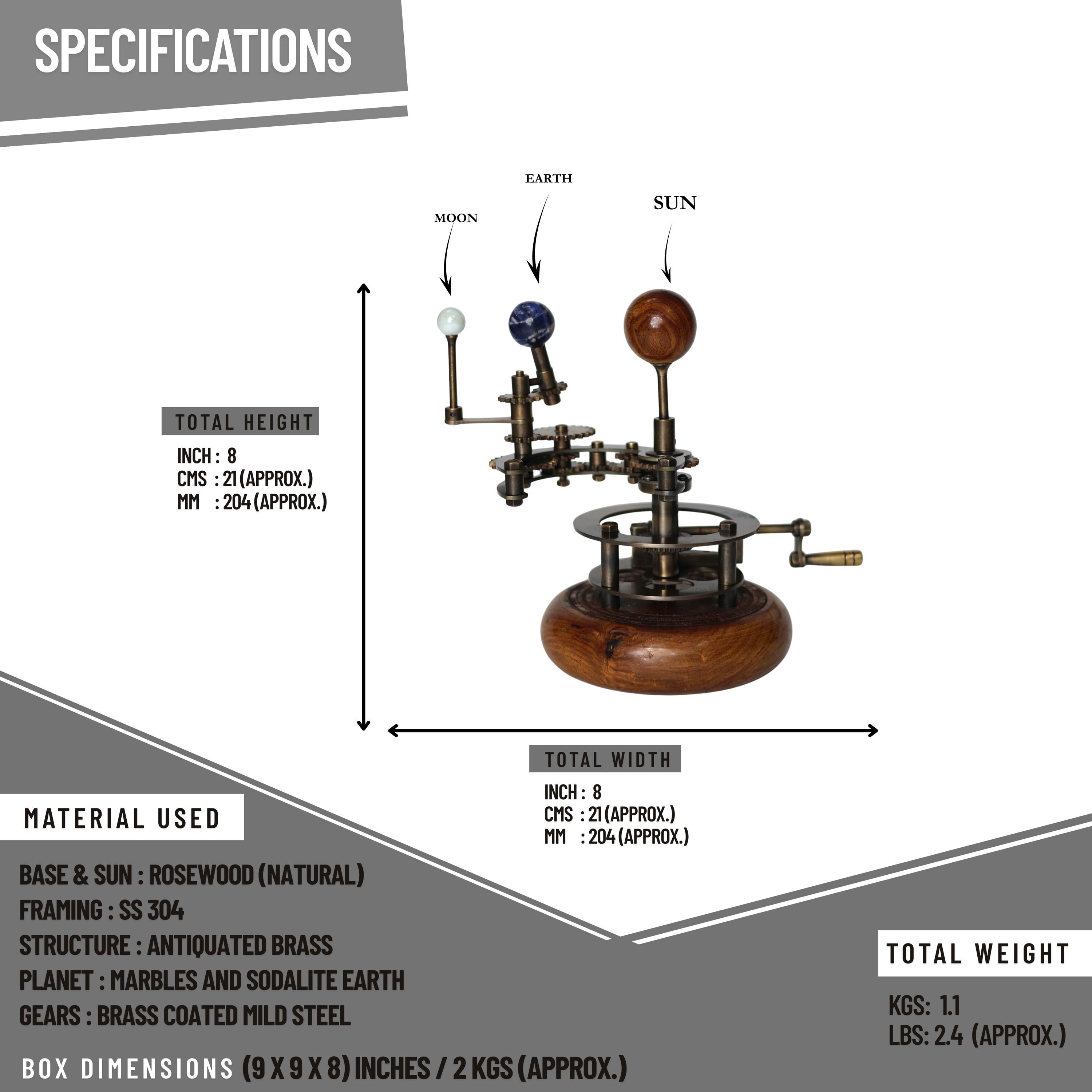 Brass Orrery with Mixed Stone Planets view 3