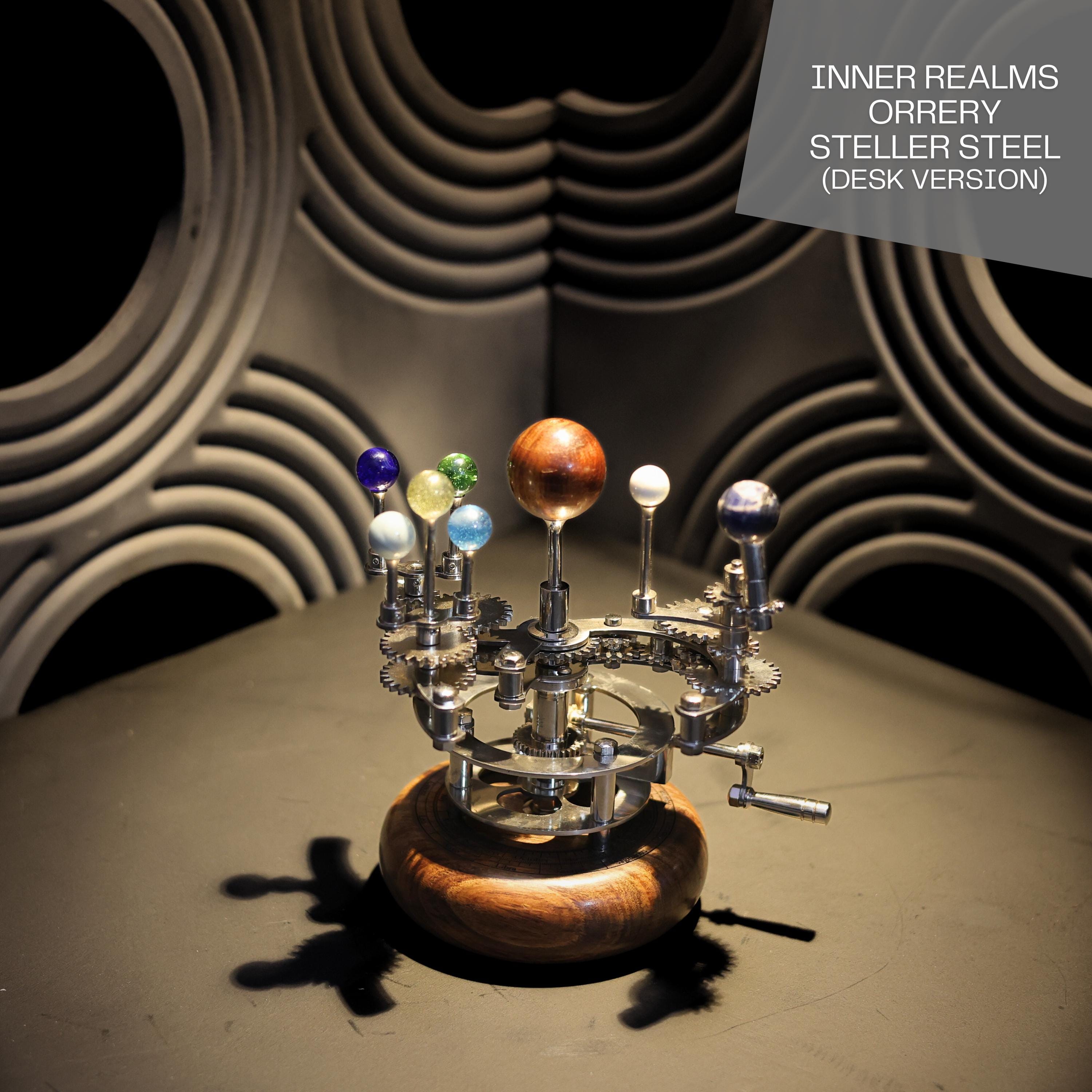 Brass Orrery with Glass Marble Planets, Oval Base view 3