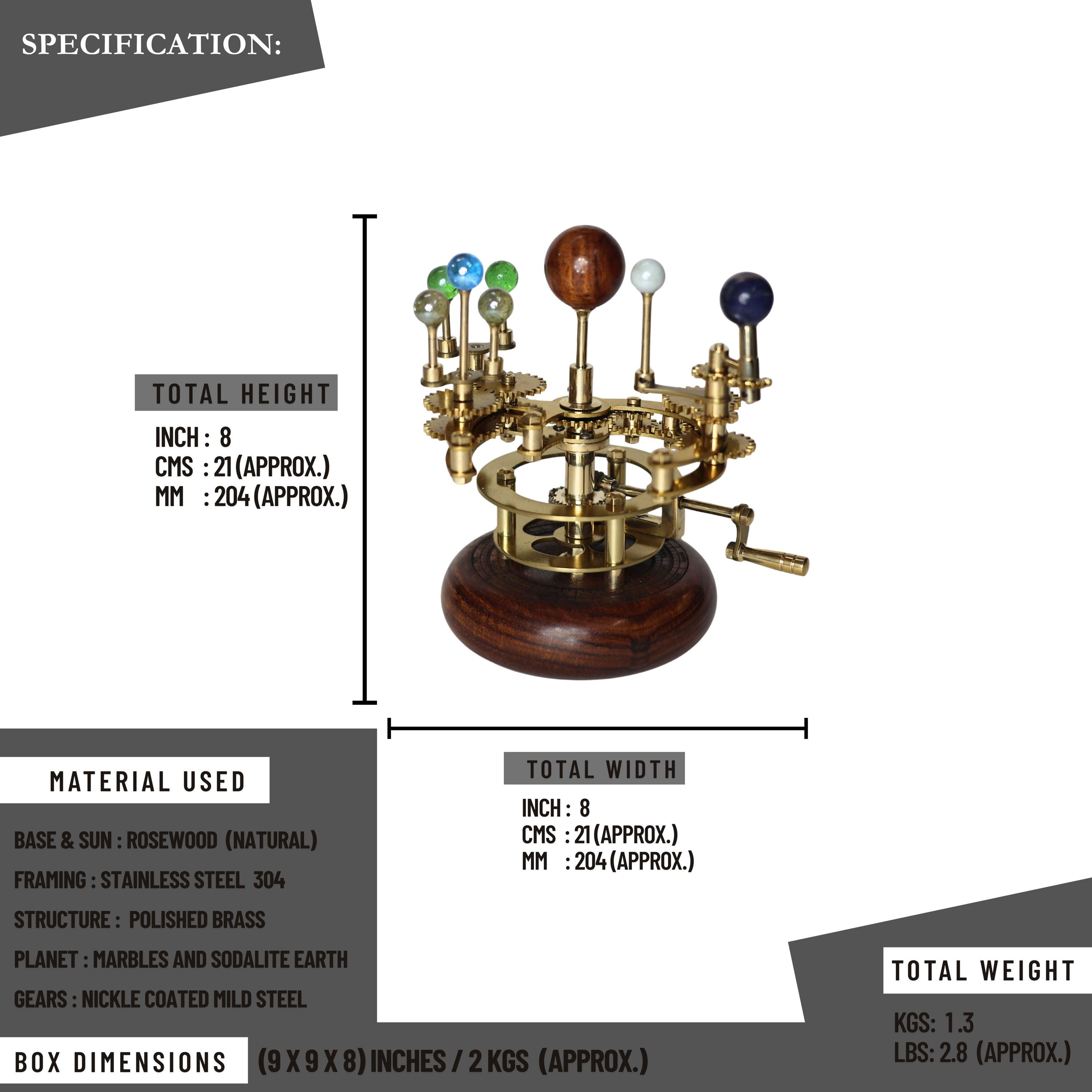 Gold-Finish Brass Orrery, Compact Desk Model view 6