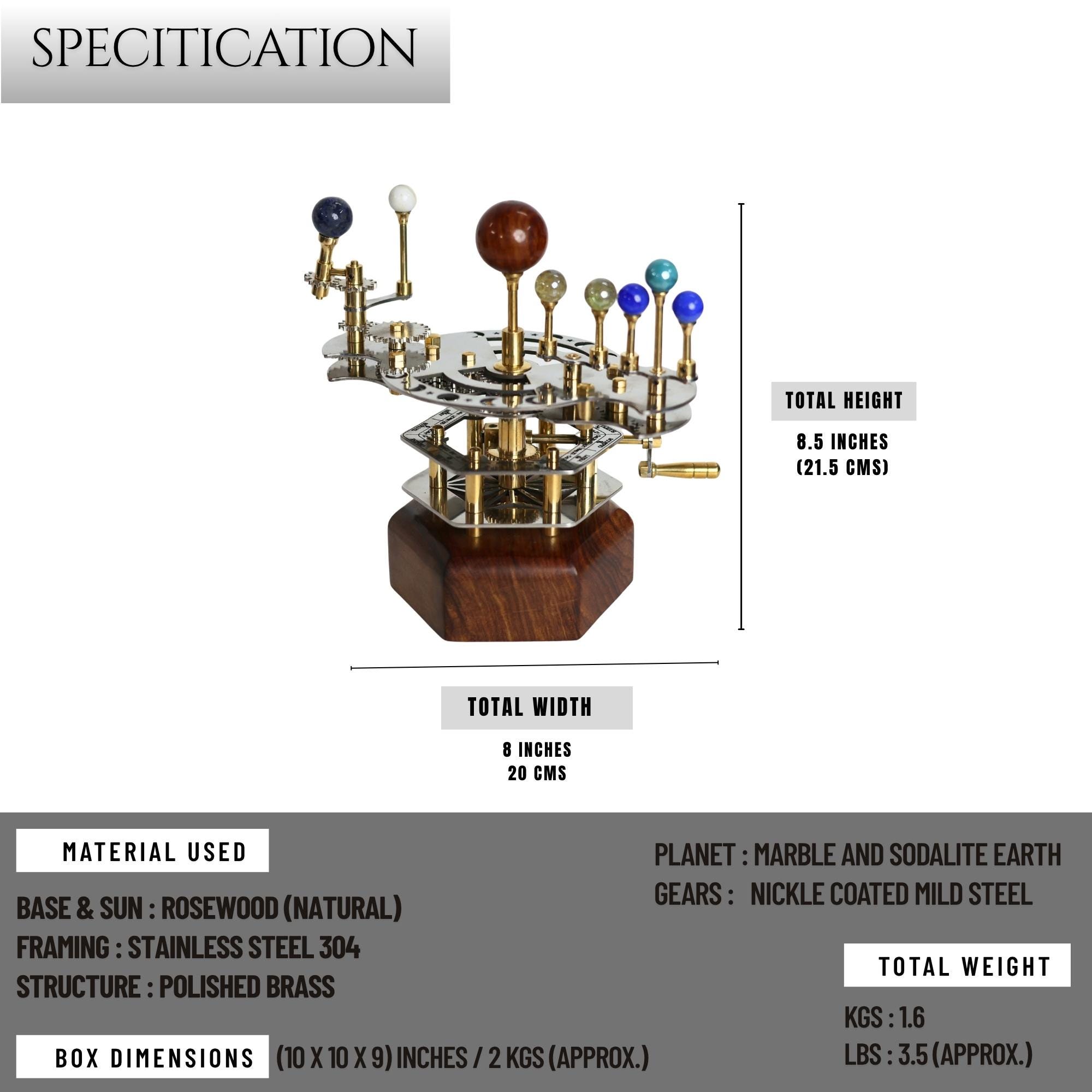 French Antique-Style Brass Orrery, Desk Model view 11