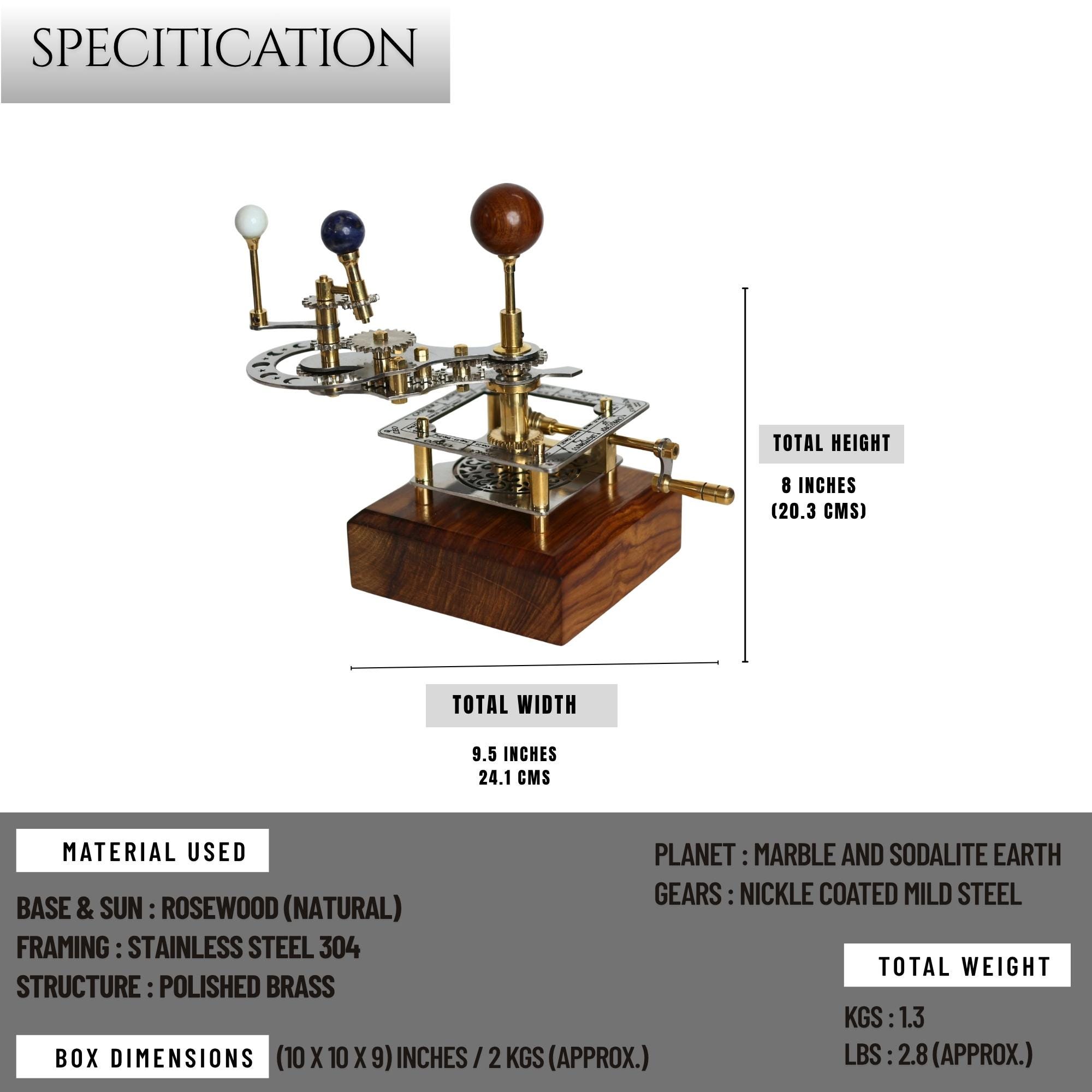 Brass Sun-Earth-Moon Tellurion, Desk Model view 9