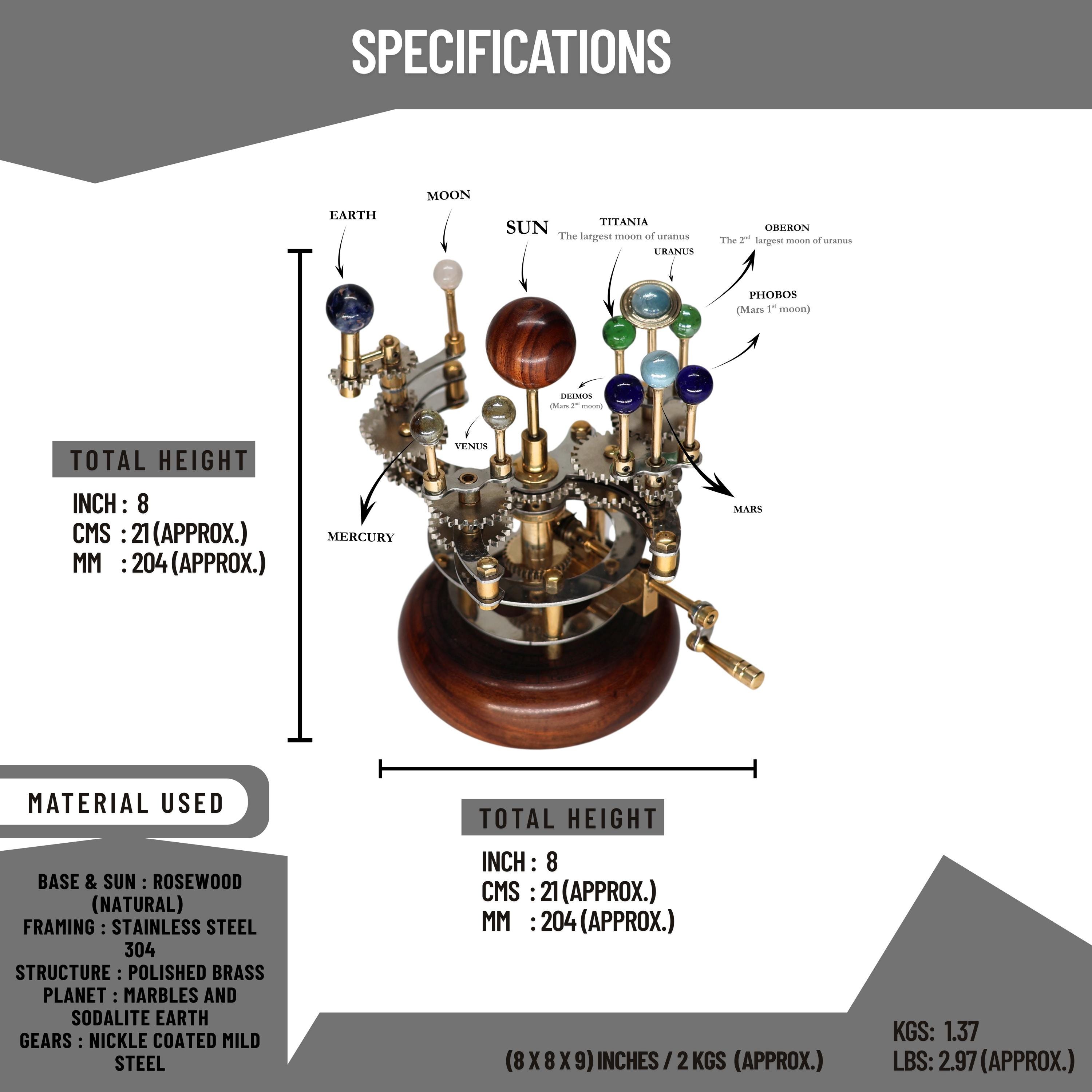 Brass Solar System Orrery, Desk Display view 2