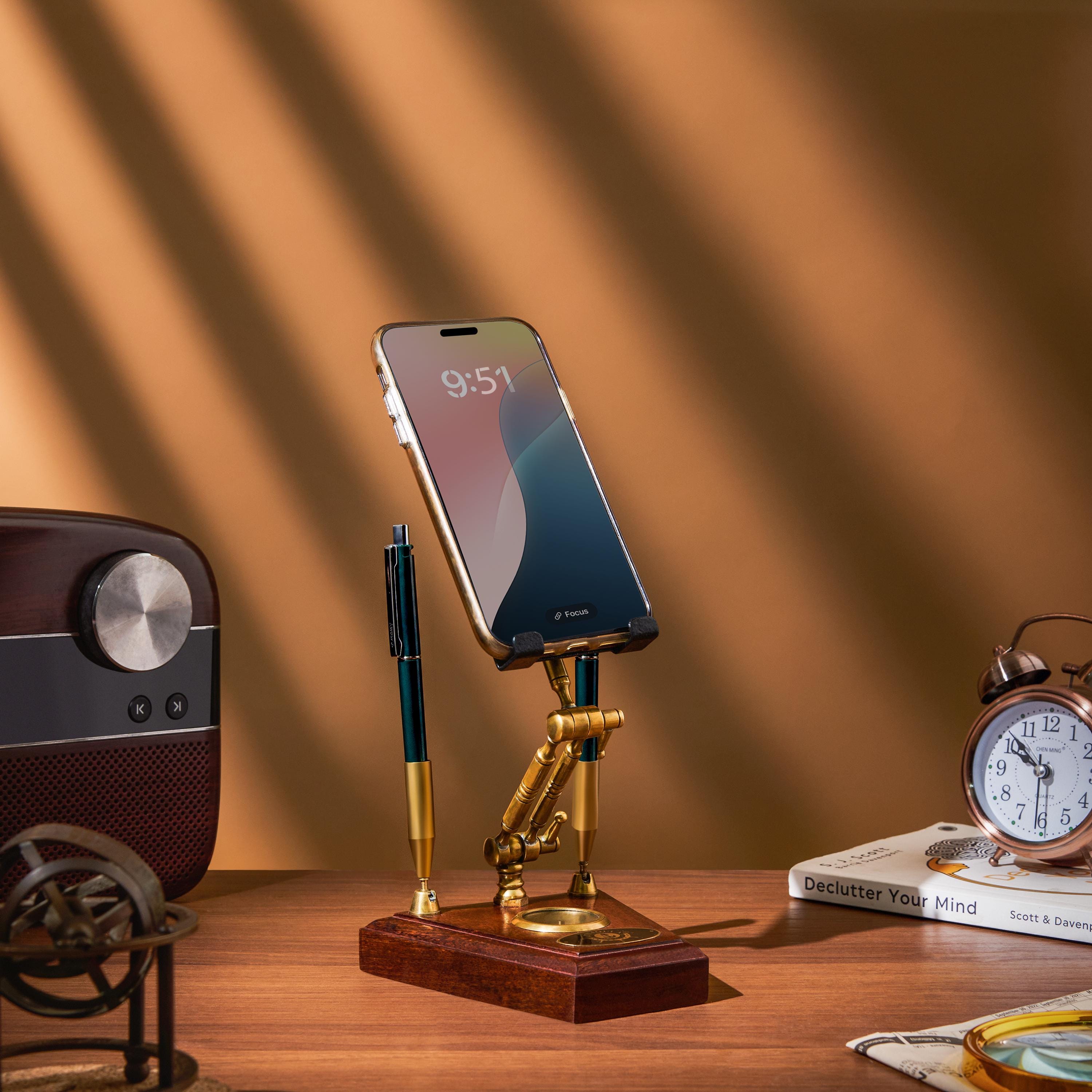 Brass & Wood Mobile Stand with Compass view 2