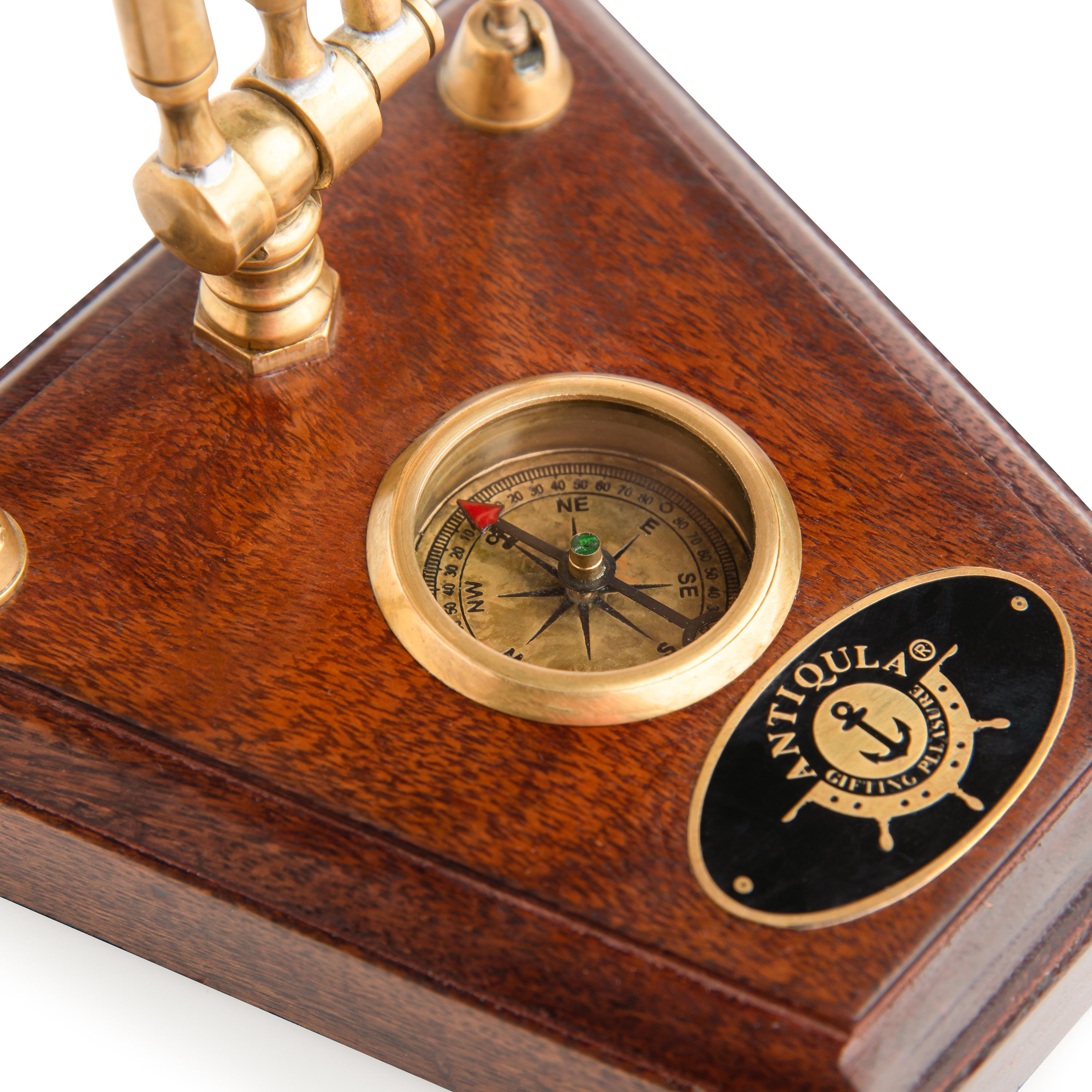 Brass & Wood Mobile Stand with Compass view 4