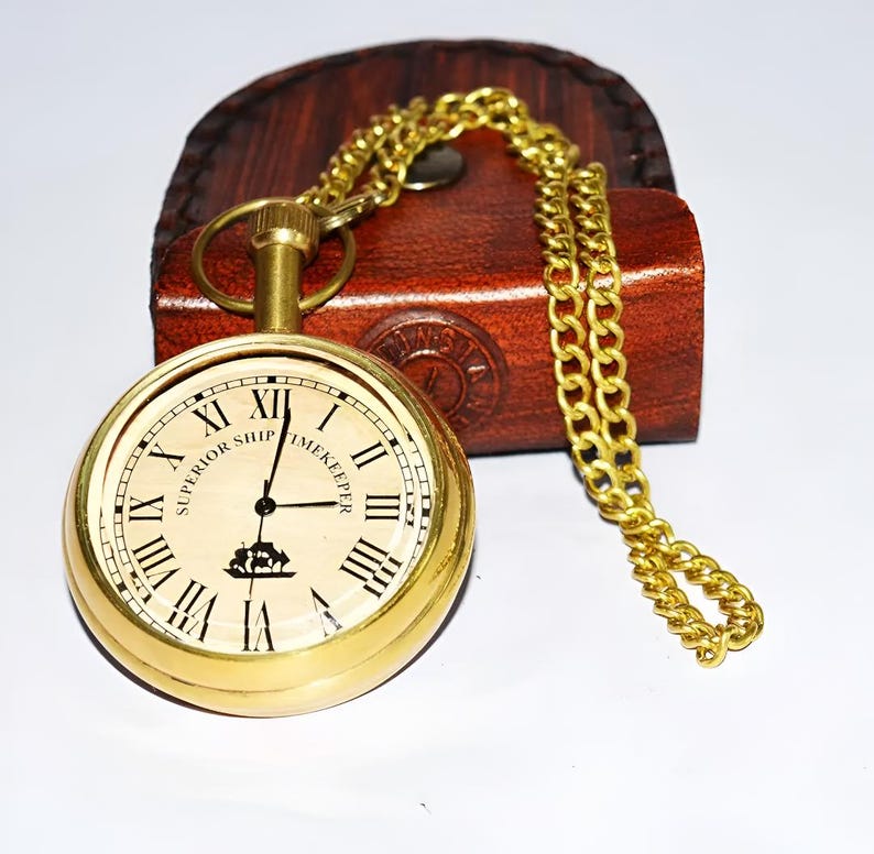 Brass Pocket Watch — Leather Case view 3