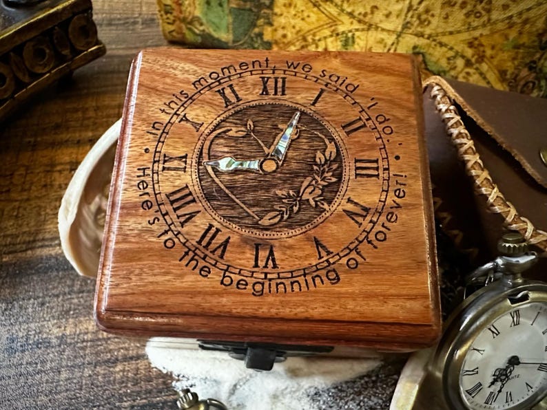 Brass Pocket Watch — Push-Button Lid & Wooden Box IV view 5