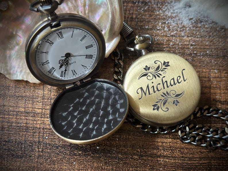 Brass Pocket Watch — Push-Button Lid & Wooden Box IV view 8