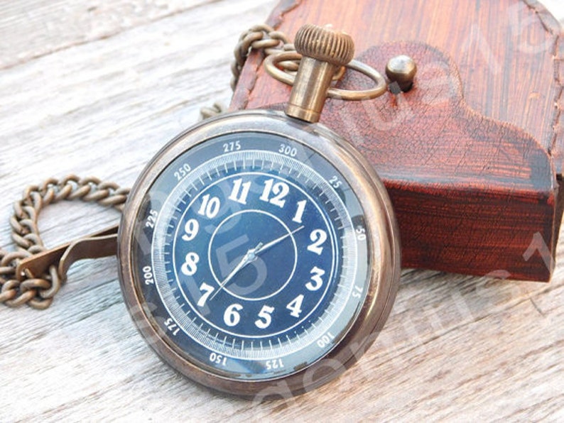 Brass Pocket Watch — Leather Case & Chain view 7