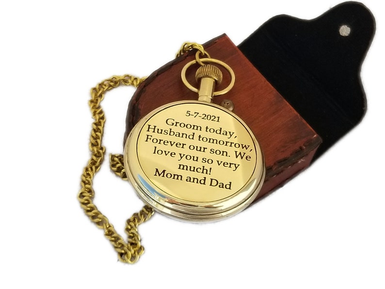 Gold-Tone Pocket Watch — Leather Case & Chain view 7