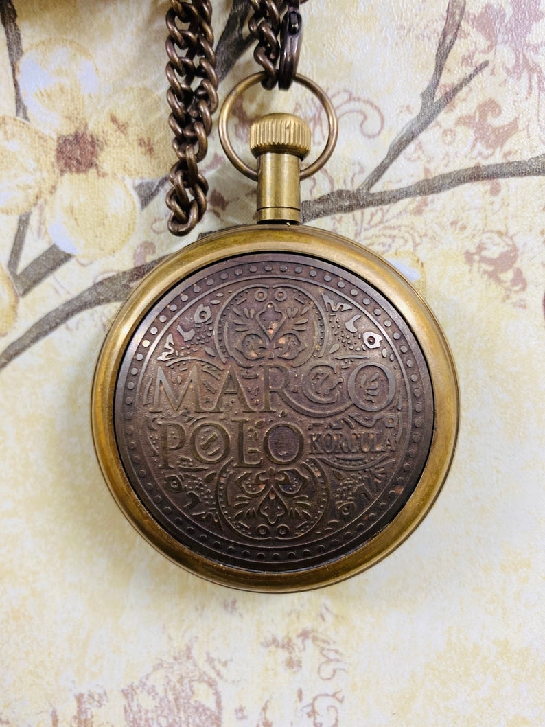 Brass Pocket Watch — Marco Polo Engraving view 3
