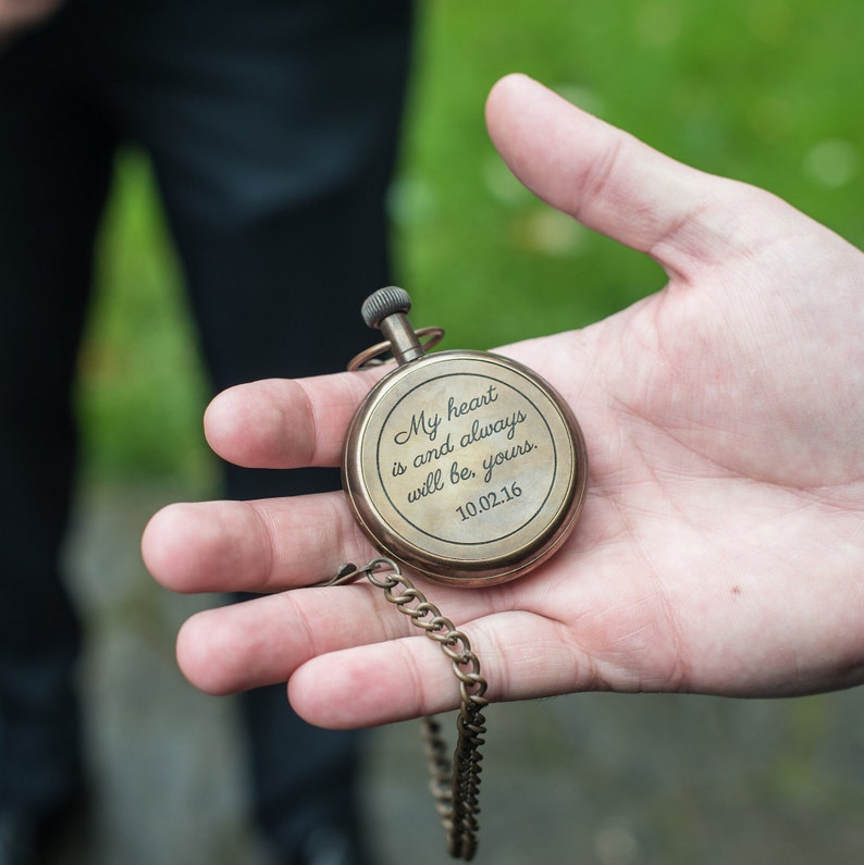 Brass Pocket Watch — Wooden Box & Chain view 4