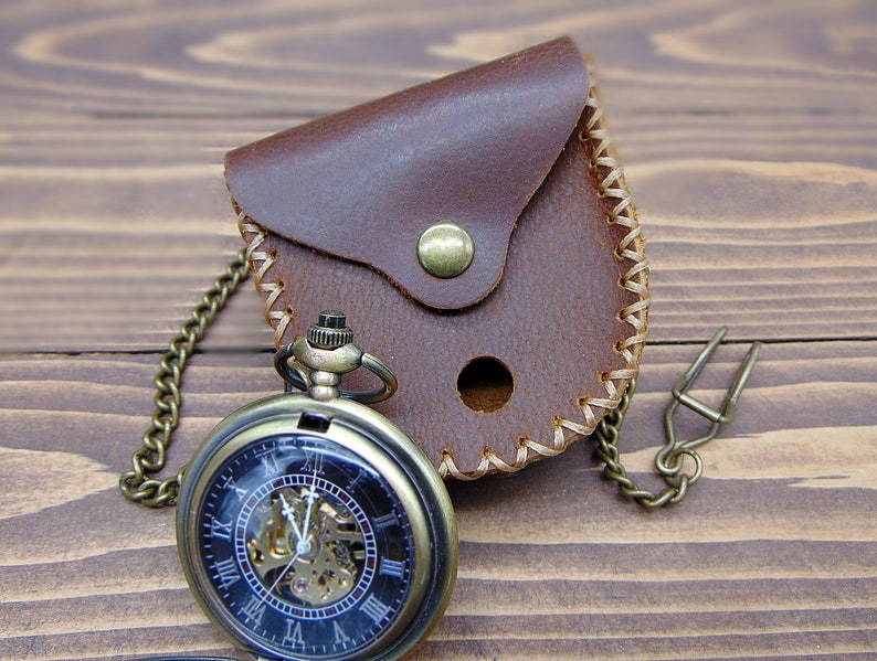 Brass Pocket Watch — Push-Button Lid & Wooden Box view 6