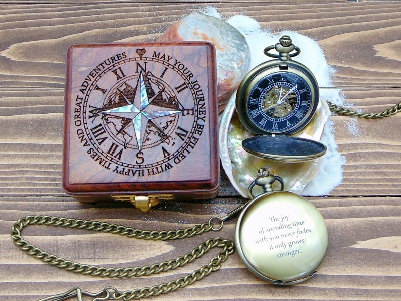 Brass Pocket Watch — Push-Button Lid & Wooden Box view 11