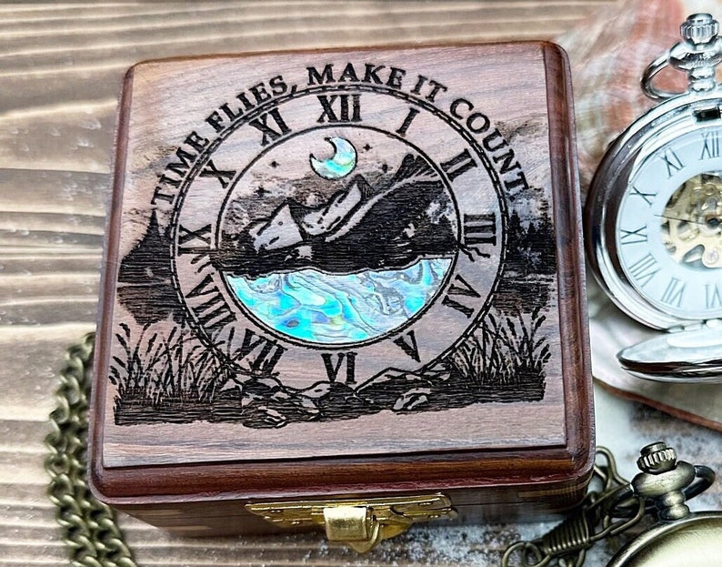 Brass Pocket Watch — Push-Button Lid & Wooden Box II view 5