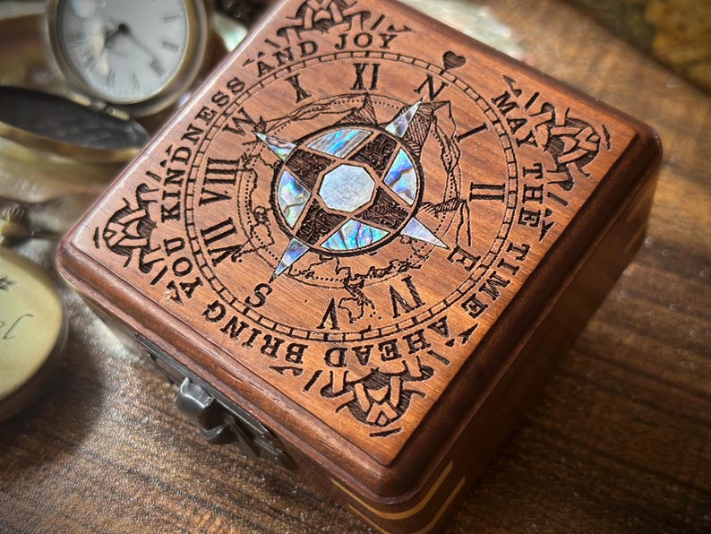 Brass Pocket Watch — Push-Button Lid & Wooden Box III view 4