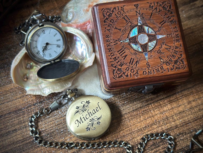 Brass Pocket Watch — Push-Button Lid & Wooden Box III view 10
