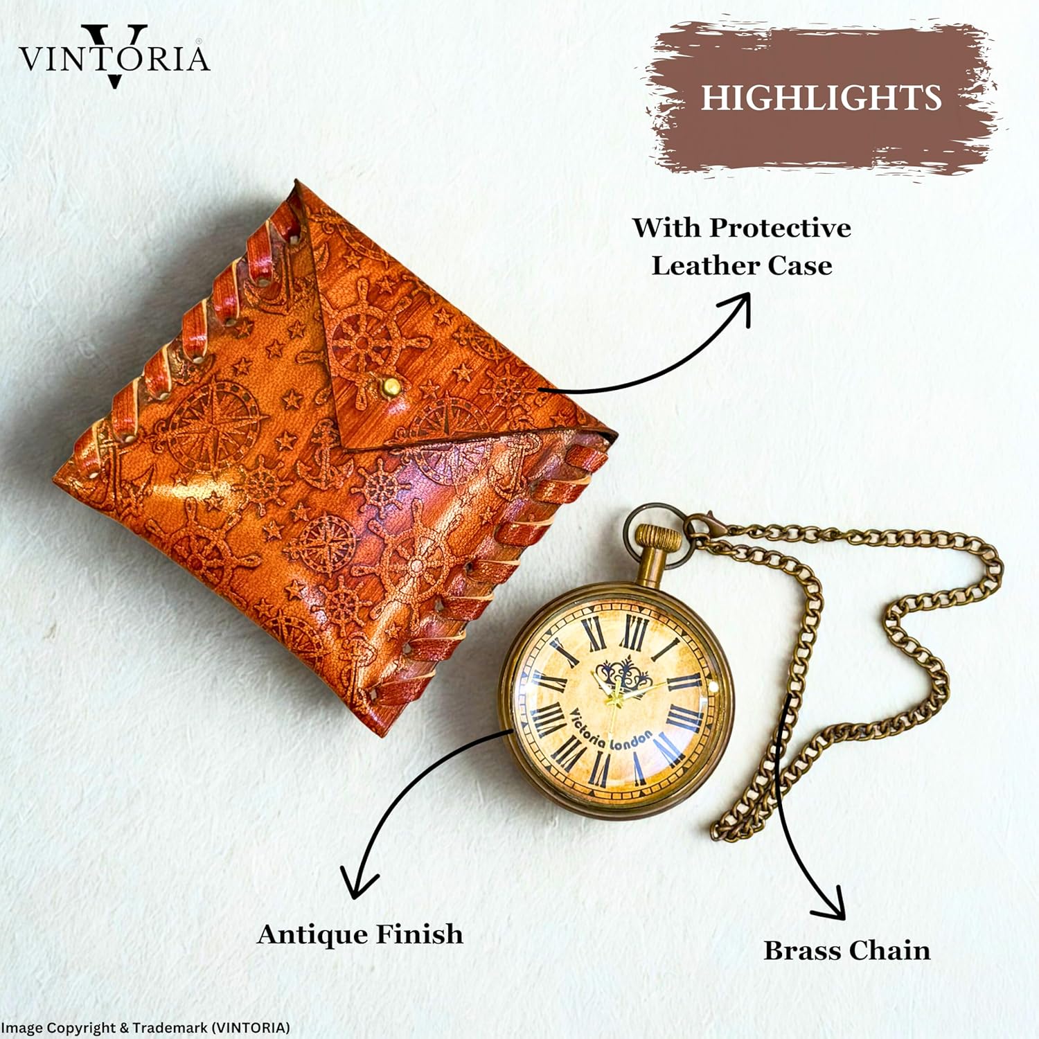 Brass Pocket Watch — Square Leather Case view 3