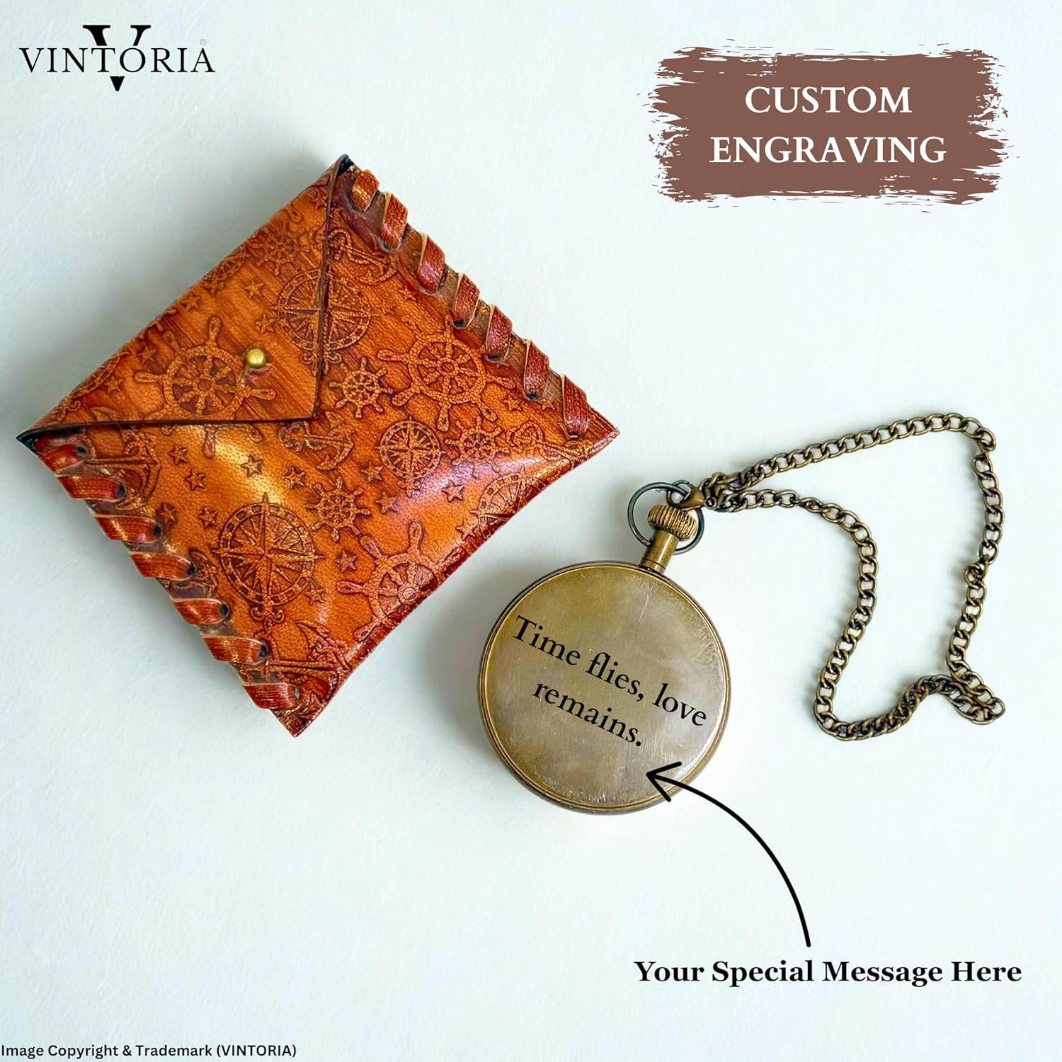 Brass Pocket Watch — Square Leather Case view 4