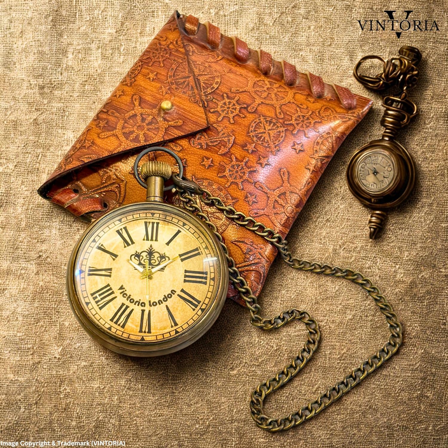 Brass Pocket Watch — Square Leather Case view 7