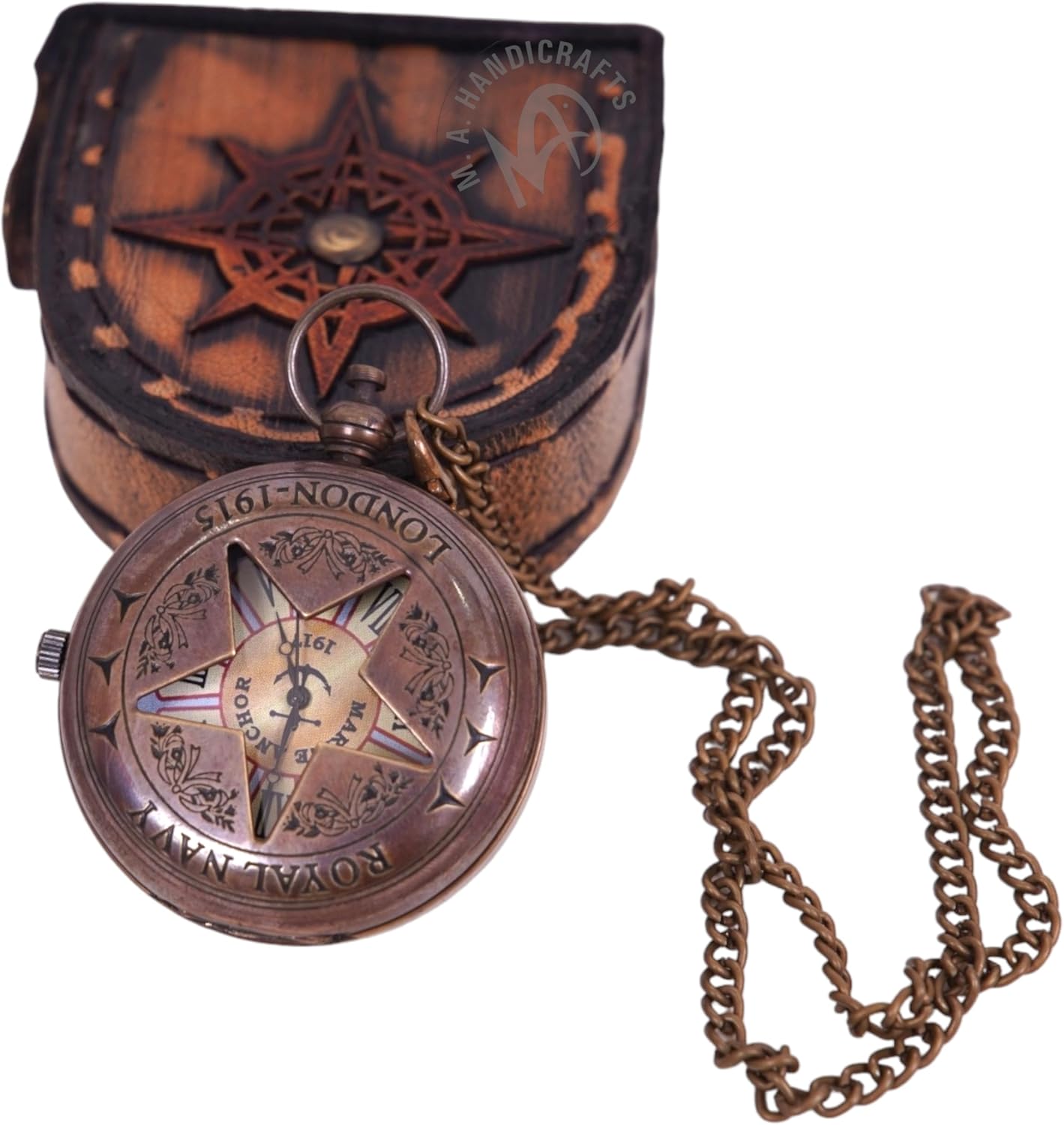 Brass Pocket Watch — Push-Button Leather Case view 4