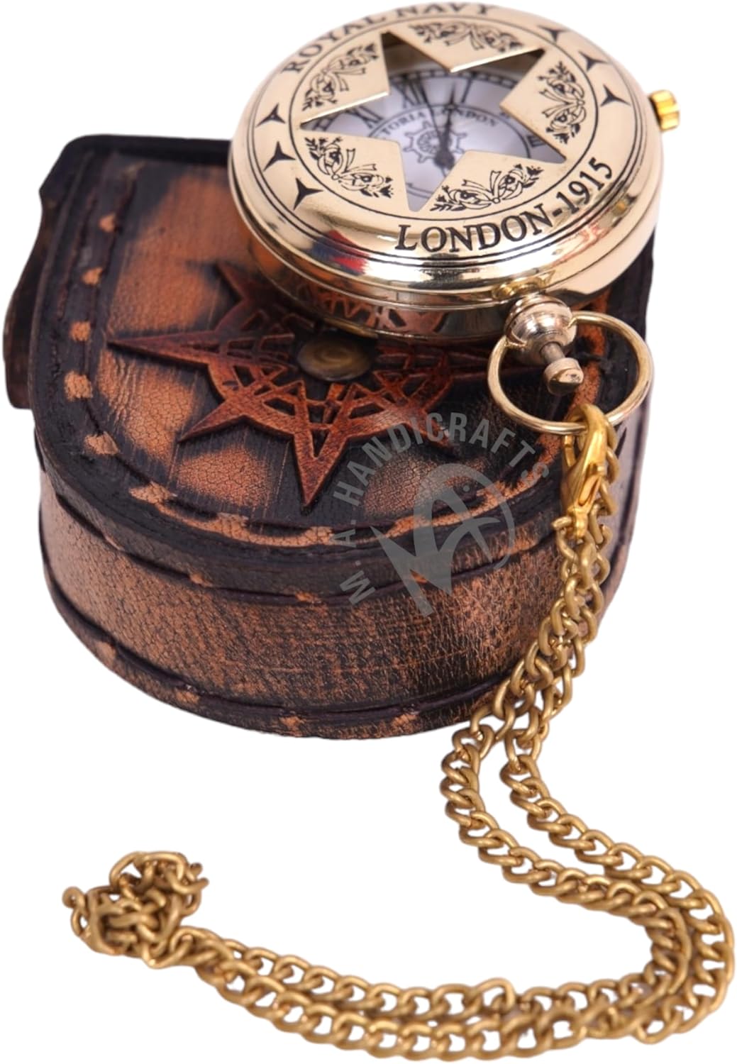 Brass Pocket Watch — Push-Button Leather Case II view 4