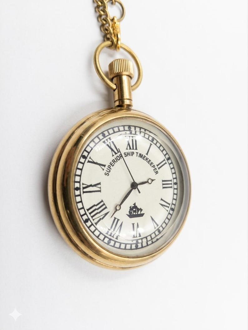 Brass Pocket Watch — Victoria Engraving with Chain view 2