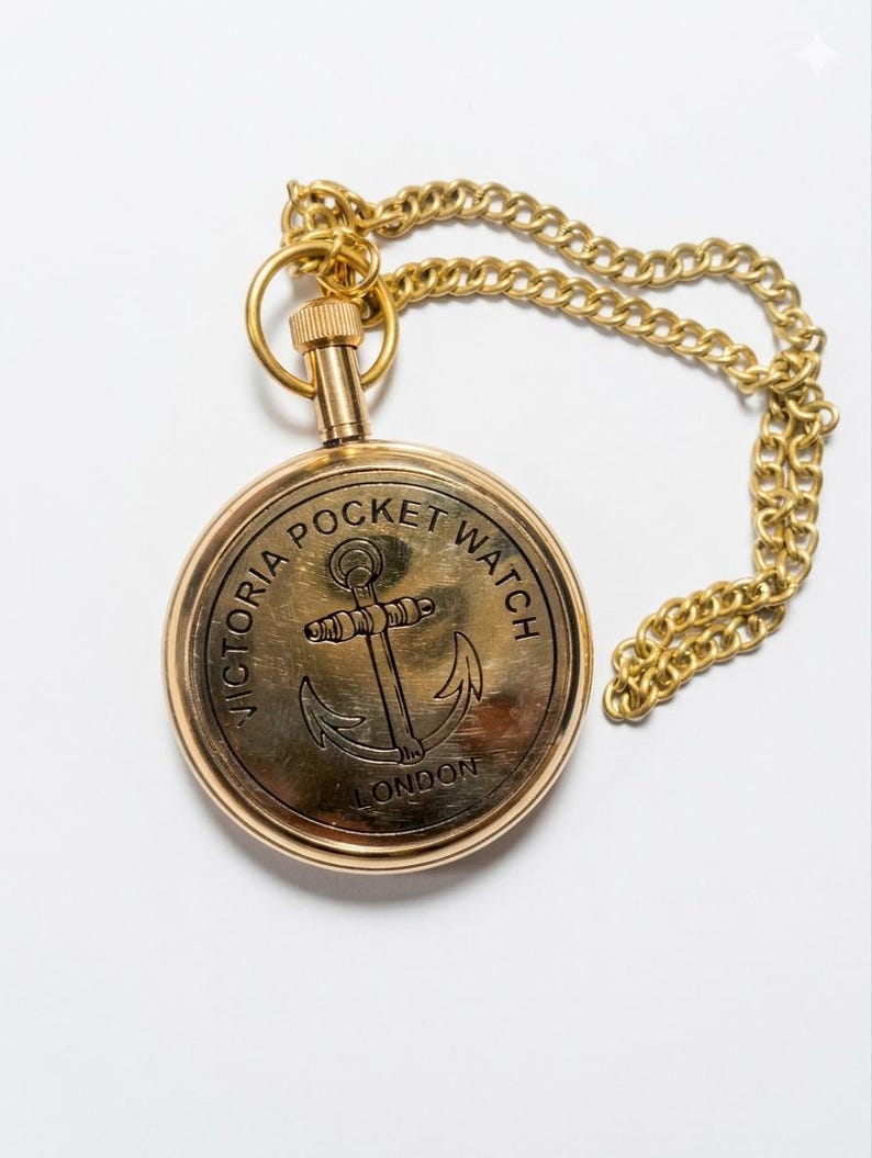 Brass Pocket Watch — Victoria Engraving with Chain view 7
