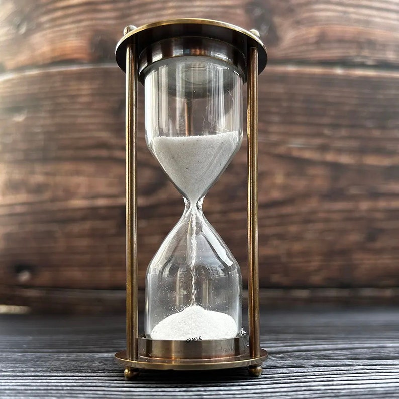 Antique Brass Hourglass, 2-Minute, White Sand view 2