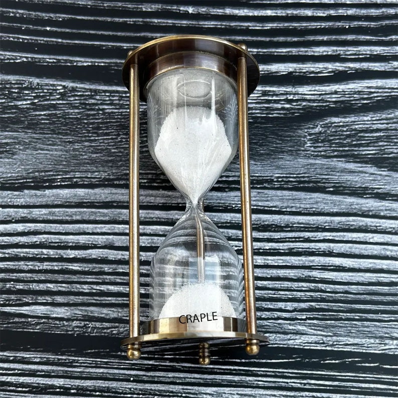 Antique Brass Hourglass, 2-Minute, White Sand view 3