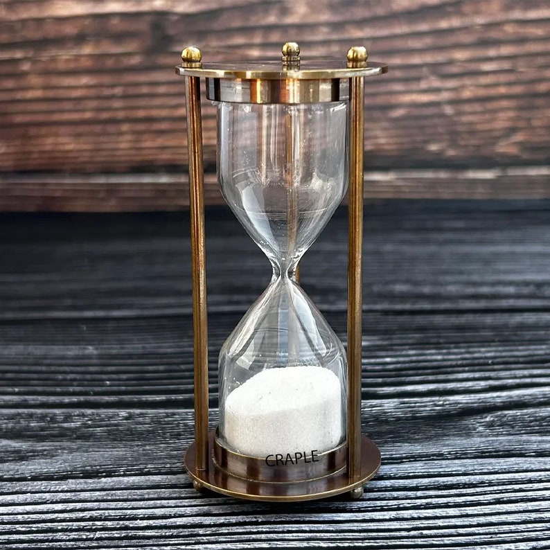 Antique Brass Hourglass, 2-Minute, White Sand view 5