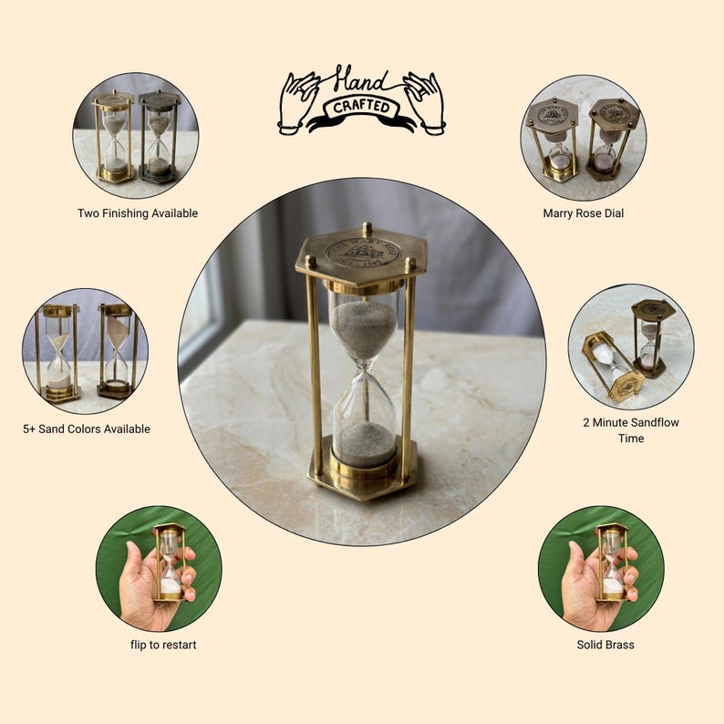 Brass Hourglass with Custom Sand Colour Option, 2-Minute view 5