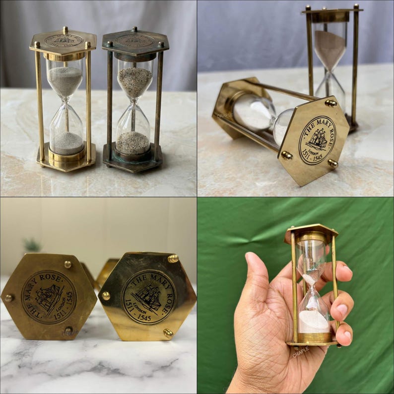 Brass Hourglass with Custom Sand Colour Option, 2-Minute view 6