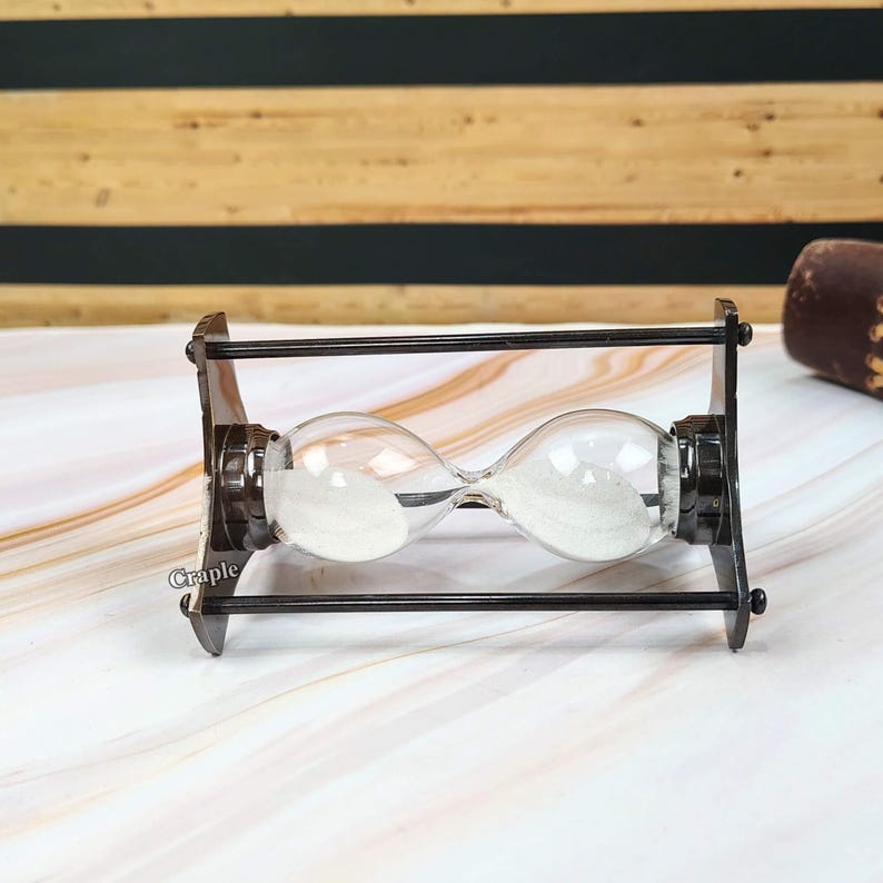 Black Antique Brass Hourglass, 2-Minute, White Sand view 9