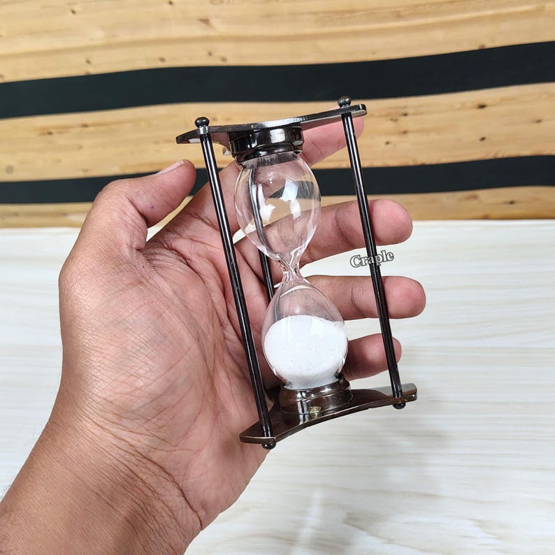 Black Antique Brass Hourglass, 2-Minute, White Sand view 12