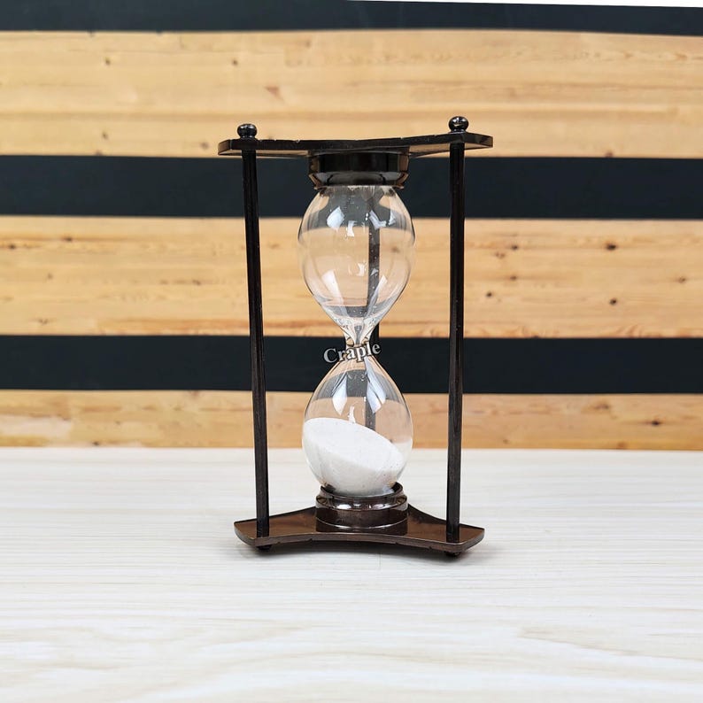 Black Antique Brass Hourglass, 2-Minute, Engraved Finish, White Sand view 3