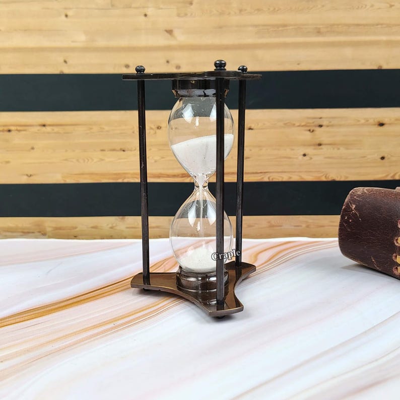 Black Antique Brass Hourglass, 2-Minute, Engraved Finish, White Sand view 6