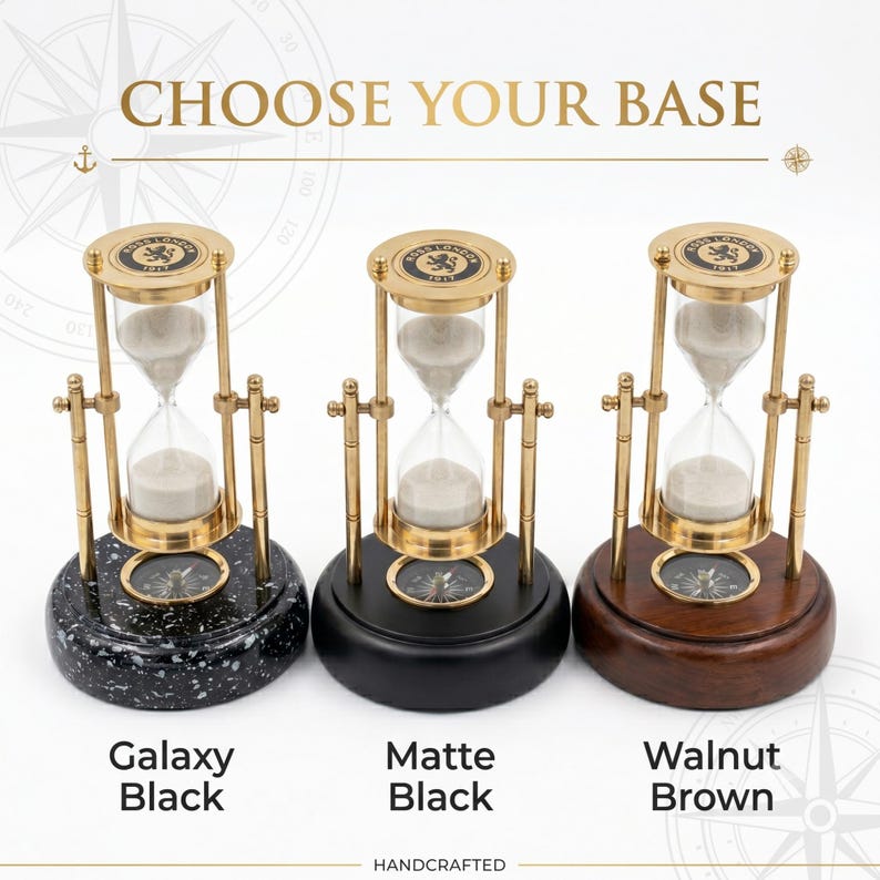 Rotating Brass Hourglass with Compass Base, 3-Minute view 3
