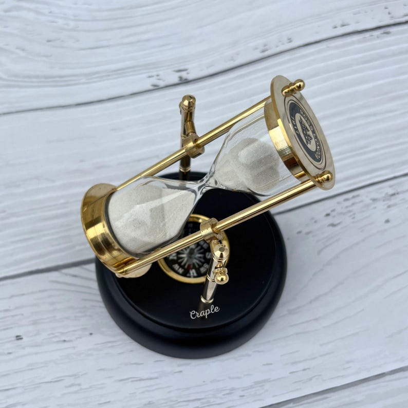 Rotating Brass Hourglass with Compass Base, 3-Minute view 6