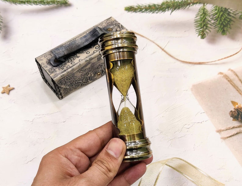 Brass Hourglass with Compass and Leather Case, 3-Minute view 3