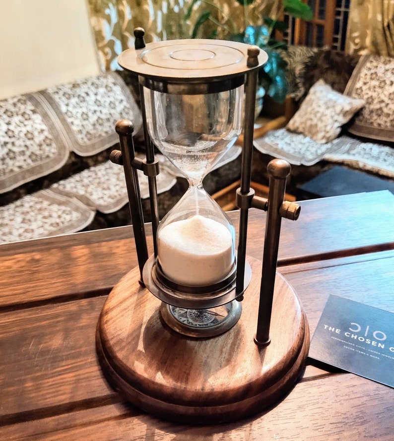 Brass Tabletop Hourglass with Working Compass, 5-Minute view 2